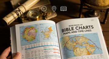Open Rose Book showing detailed bible chart maps and time lines for study and reference