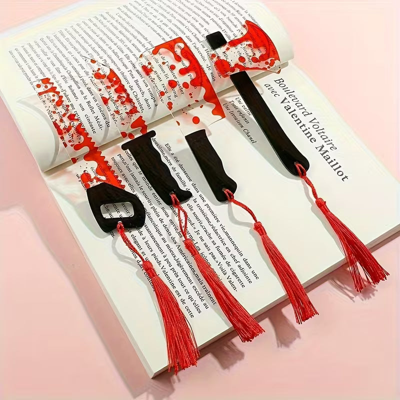 4-Piece Horror Acrylic Bookmarks with Tassels
