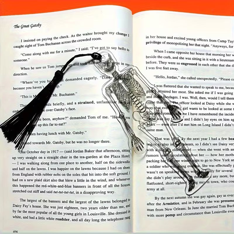 2-Piece 2D Skeleton Bookmarks – Gothic Halloween Book Markers with Tassels