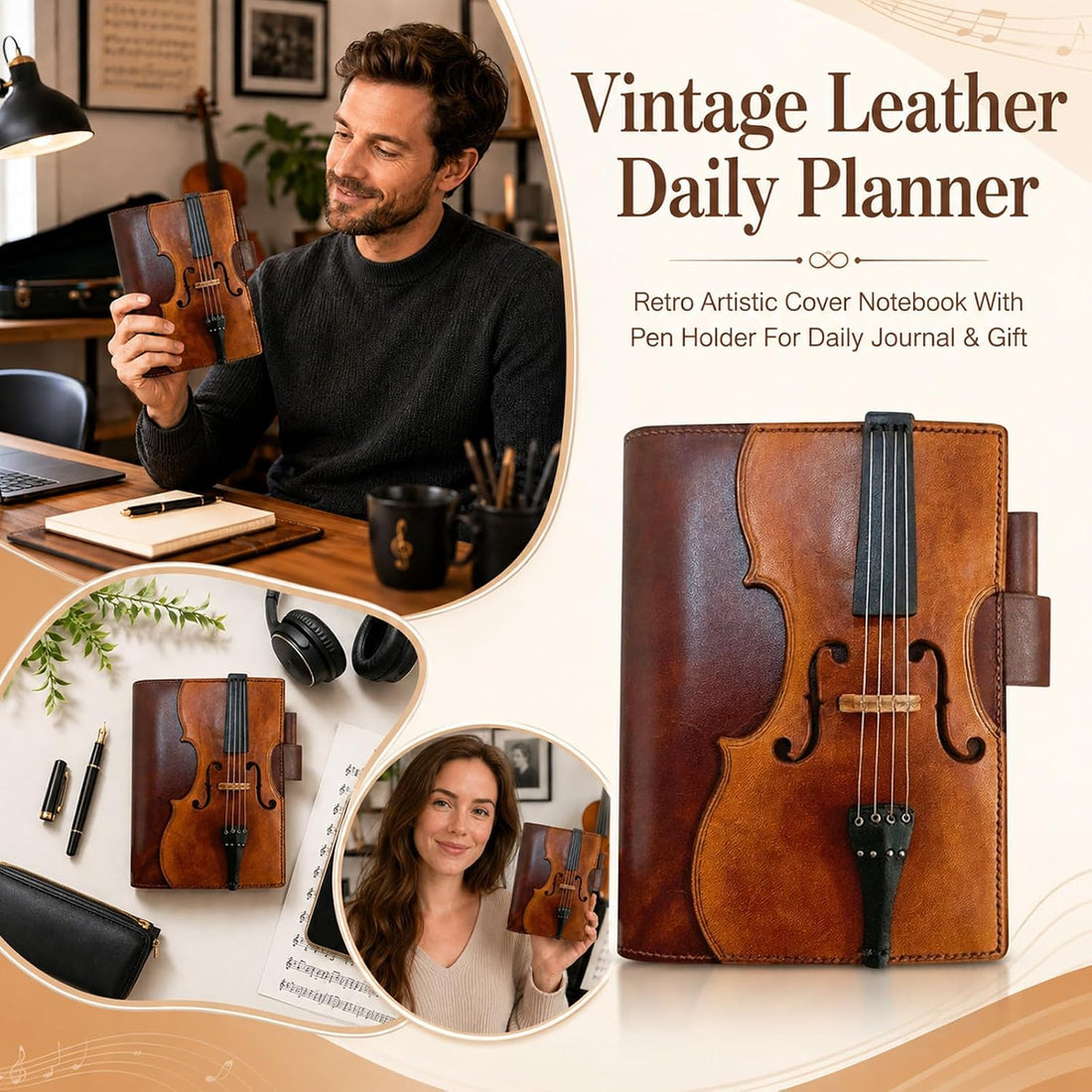 Vintage Violin Leather Refillable Journal – Travel Notebook