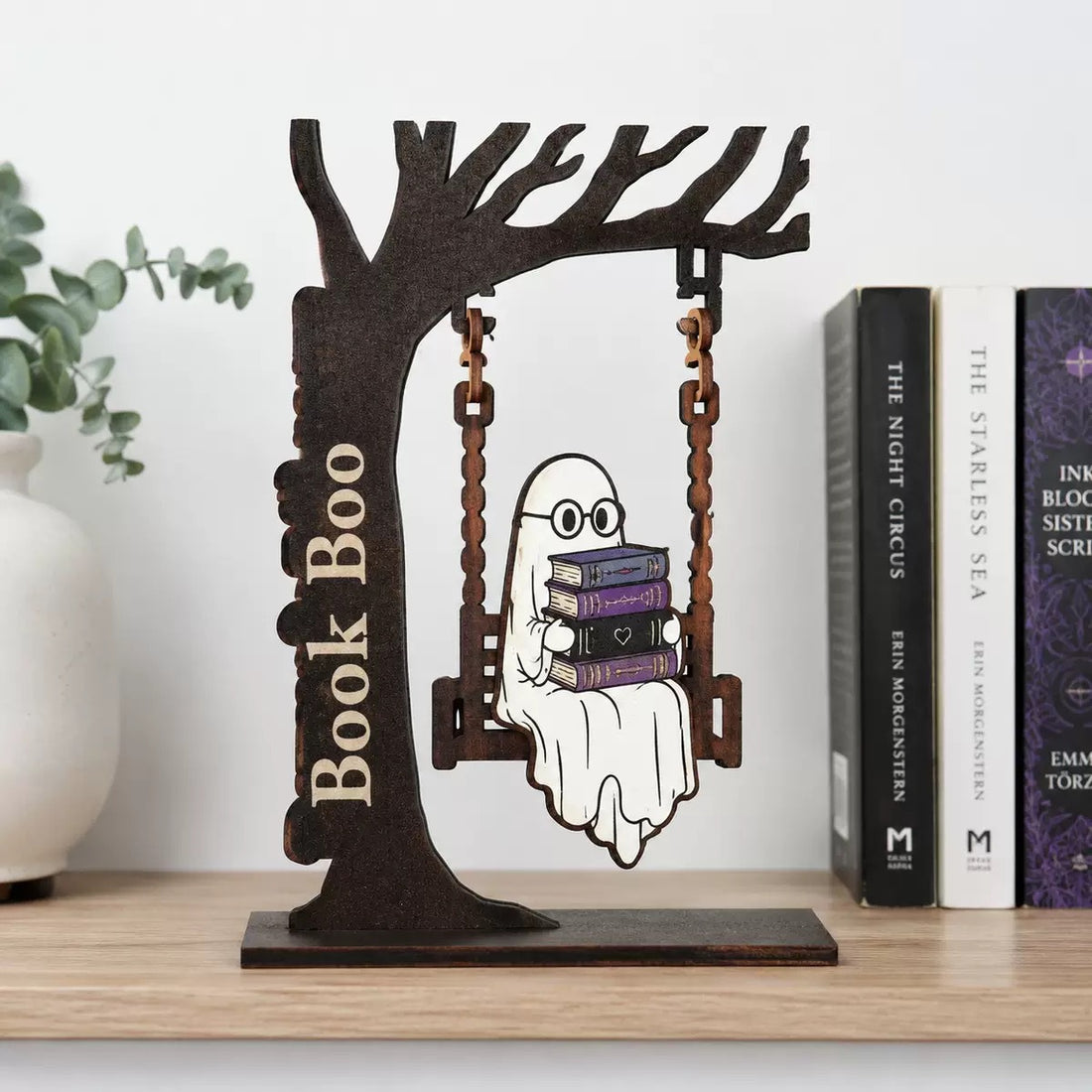 Halloween Wooden Book Swing Decor – Reading Corner Desk Decoration for Book Lovers