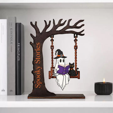 Halloween Wooden Book Swing Decor – Reading Corner Desk Decoration for Book Lovers