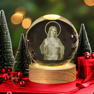 Christian 3D Crystal Night Light with Wooden Base